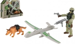 Juego militar con dron, soldado y perro