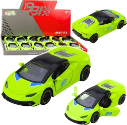 Coche deportivo metálico 1:43 con propulsión de cuerda, verde neón