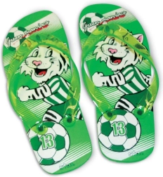 Sandalias MaDe verdes con tigre y balón de fútbol