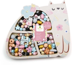 Cuentas de madera en tonos pastel con forma de gato