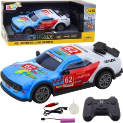 Coche de carreras teledirigido con LED y vapor de agua, azul 1:22
