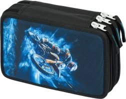 Estuche escolar de tres pisos con motivo de motocross Baagl