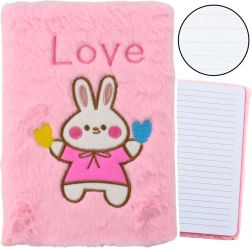Diario de peluche con conejito y la inscripción Love - Rosa