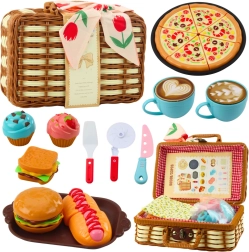 Cesta de pícnic para niños de 33 piezas – cesta trenzada, comida y accesorios