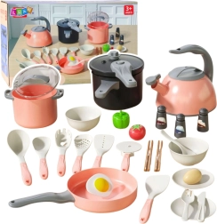 Gran juego de cocina infantil con ollas y accesorios, rosa, 32 piezas