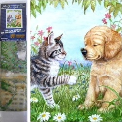 Pintura con diamantes Cachorro y gatito 30 × 40 cm