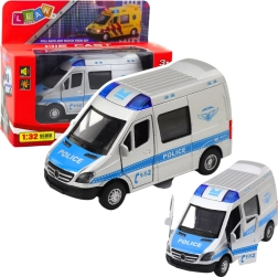 Coche de policía metálico 1:32 con mecanismo pull back, luces y sonidos