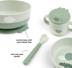 Primer set de alimentación Done by Deer Foodie con ventosa Happy clouds, verde