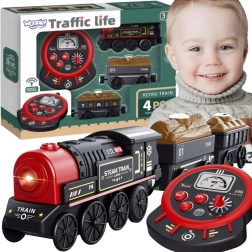 Woopie locomotora eléctrica retro con control remoto, set de 4 piezas con vagones