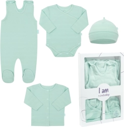 Conjunto de recién nacido de 4 piezas para la maternidad NEW BABY I AM, color menta, talla 62 (3–6 meses)
