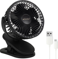 Ventilador de sobremesa inalámbrico Ruhhy con USB-C y clip - negro