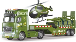 Camión militar remolcador con helicóptero y efectos 55 cm