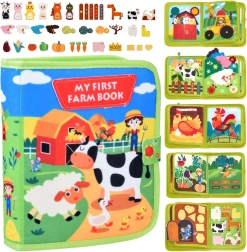 Libro sensorial de fieltro tipo quiet book granja con piezas de velcro