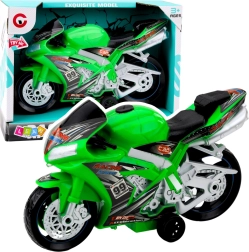 Motocicleta de carreras verde de juguete con efectos de luz y sonido
