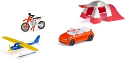 Set de regalo Siku Super para el tiempo libre: descapotable, hidroavión, moto y tienda