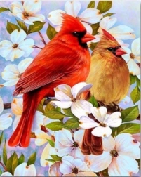 Pintura de diamantes Pájaros en la rama 30 × 40 cm