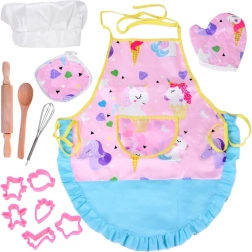 Set de cocina infantil con unicornio: delantal, gorro y accesorios de repostería