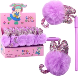 Bolígrafo de gel largo con pompón morado