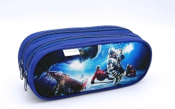 Estuche con motivo de hockey sobre hielo, con doble cremallera, azul