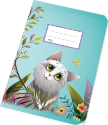Cuaderno escolar A5 512 con motivo de gato, rayado 16 mm