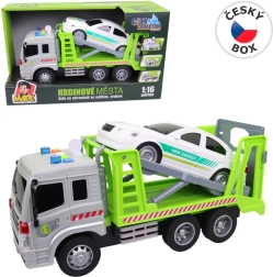 Camión grúa con coche de inercia con luz y sonido