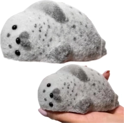 Peluche antiestrés de silicona con forma de foca, pelaje suave, gris 12 cm