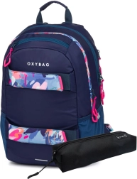 Mochila estudiantil y estuche OXY Sport Flores Azul