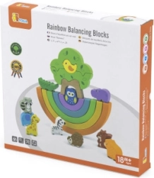 Arcoíris de equilibrio de madera con figuras – creativo juego de construcción Montessori Viga