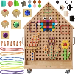 Masterkidz tablero STEM de madera independiente en forma de casa con accesorios