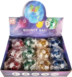 Pelota saltarina de plástico con estampado de fútbol con luz y líquido 6,5 cm - 1 pieza