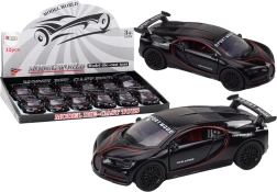 Coche deportivo metálico 1:32 con figura y alerón, negro, luces y sonidos
