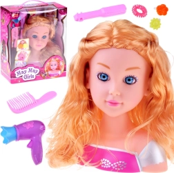 Cabeza para peinar – muñeca rubia con accesorios de peluquería 20 cm