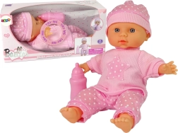 Muñeca bebé con sonidos y biberón rosa, 30 cm