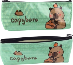 Estuche escolar con capibara, verde metálico