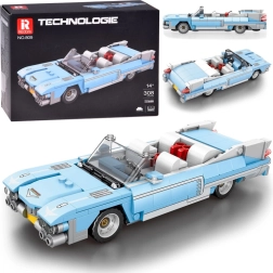 Kit de construcción técnica cabrio azul de estilo retro americano, 308 piezas