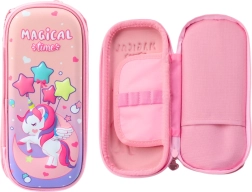 Estuche rosa con unicornio 3D, de dos compartimentos 24 × 11 × 7 cm