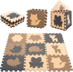 Alfombra educativa de espuma tipo puzle con animales, beige, 85 × 85 cm, 9 piezas