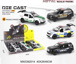 Modelo metálico de coche de policía 1:36 con mecanismo de retroceso (pull back) y luces