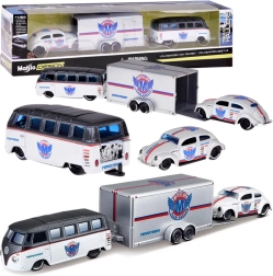 Set metálico Maisto 1:64 – Volkswagen Van Samba con remolque y Volkswagen Beetle