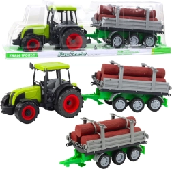 Tractor verde con remolque para troncos 47 cm
