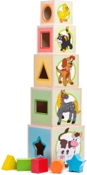 Cubos apilables de madera con formas – torre con clasificador