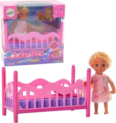 Set de mini muñeca en pijama con cuna rosa