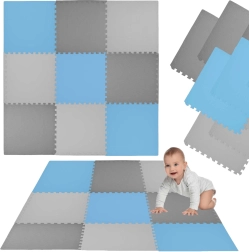 Alfombra de espuma HUMBI 180 × 180 cm: puzzle grande impermeable, seguro para bebés y niños, 9 piezas, azul/gris/gris oscuro
