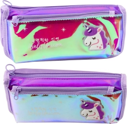 Estuche escolar holográfico morado con unicornio
