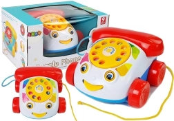 Teléfono infantil de arrastre con ruedas, auricular y sonidos