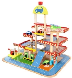 Aparcamiento de madera con garaje para niños