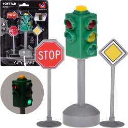 Juguete de semáforo con luz y sonido y 2 señales de tráfico