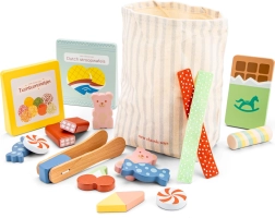 Set de golosinas de madera con bolsa y pinzas
