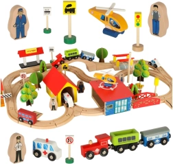 Juego de tren de madera para niños, 69 piezas
