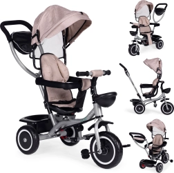 Triciclo infantil 2 en 1 con asiento giratorio y capota plegable, beige ECOTOYS